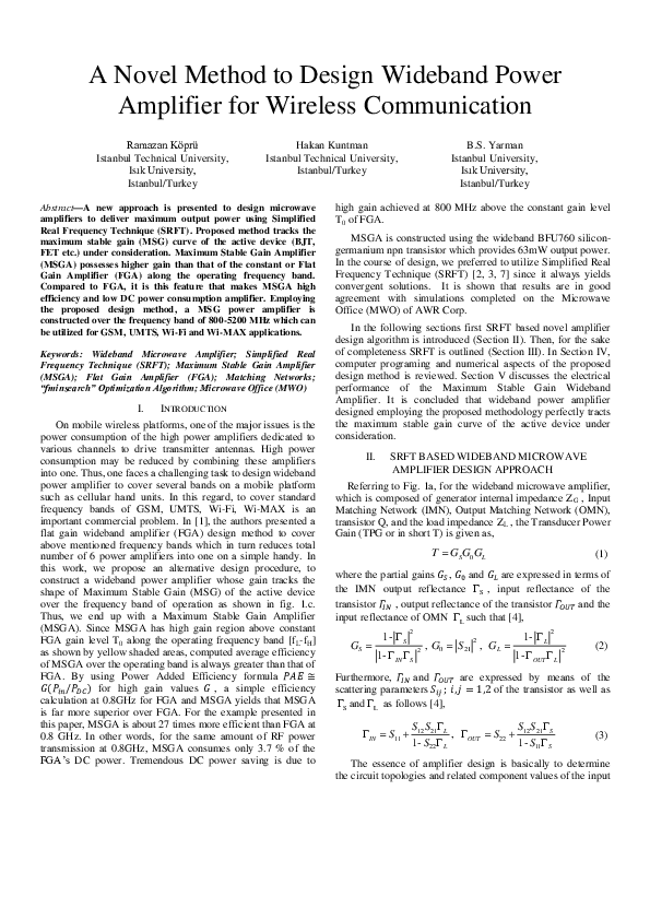 (PDF) A novel method to design wideband power amplifier for wireless ...