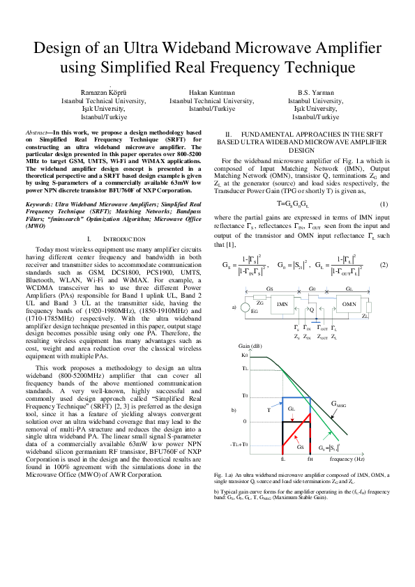 (PDF) Design of an ultra wideband microwave amplifier using simplified ...