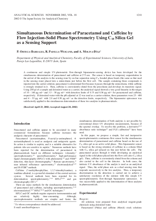 (PDF) Simultaneous determination of paracetamol and caffeine in plasma