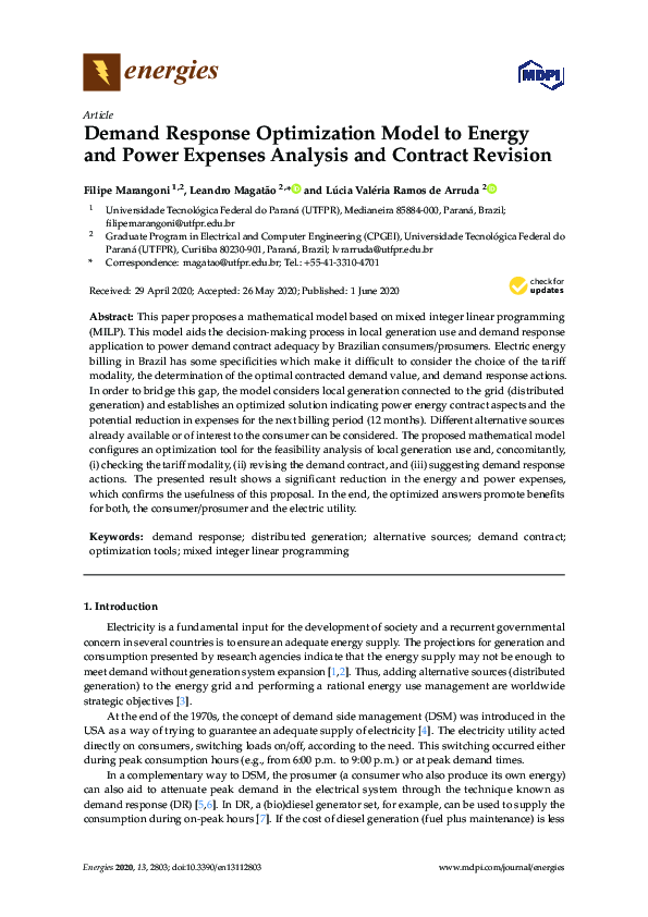 (PDF) Demand Response Optimization Model to Energy and Power Expenses ...
