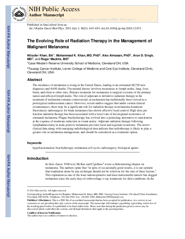 (PDF) The evolving role of radiation therapy in the management of ...