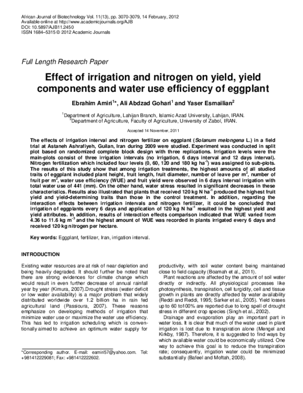(PDF) Effect of irrigation and nitrogen on yield, yield components and ...