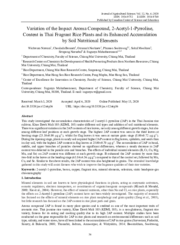 (PDF) Variation of the Impact Aroma Compound, 2-Acetyl-1-Pyrroline ...