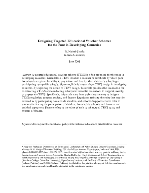(PDF) Designing Targeted Educational Voucher Schemes for the Poor in ...