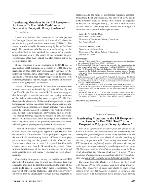 (PDF) Inactivating mutations in the LH receptor—as rare as “a hen with ...