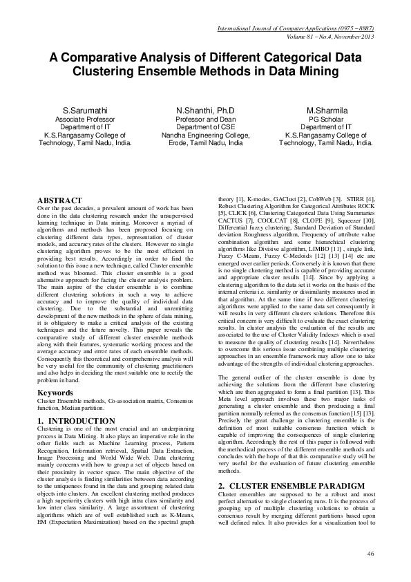 (PDF) A Comparative Analysis of Different Categorical Data Clustering ...