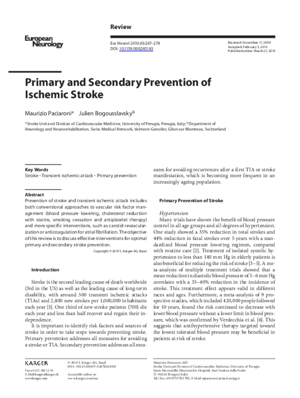 (PDF) Primary and Secondary Prevention of Ischemic Stroke