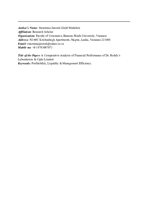 Comparative Analysis Of Financial Performance