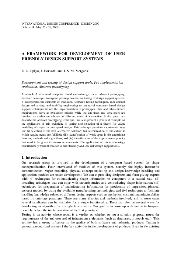 (PDF) A Framework for Development of User Friendly Design Support Systems
