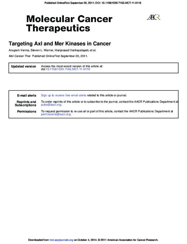 (PDF) Targeting Axl and Mer Kinases in Cancer