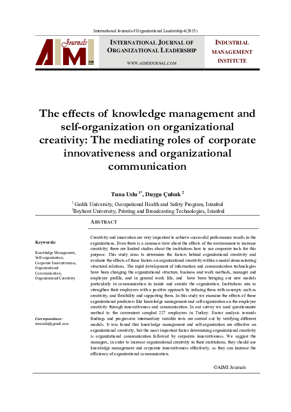 (PDF) The Effects of Knowledge Management and Self-Organization on ...