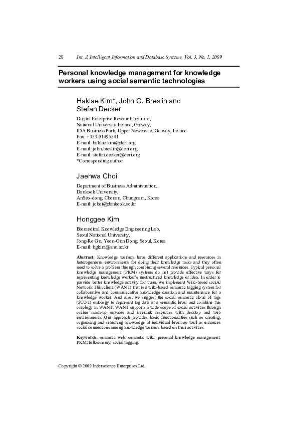 (PDF) Personal knowledge management for knowledge workers using social ...