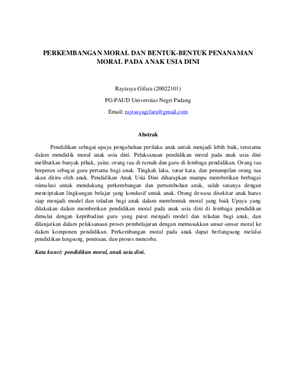 (PDF) PERKEMBANGAN MORAL DAN BENTUK-BENTUK PENANAMAN MORAL PADA ANAK