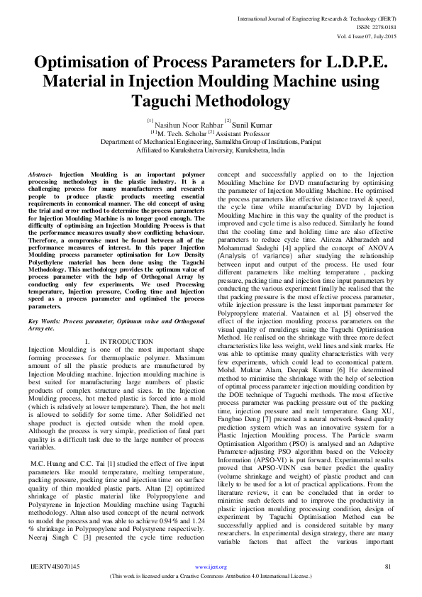 (PDF) Optimization of Process Parameters for LDPE Material in Injection ...