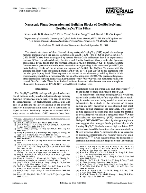 (PDF) Nanoscale Phase Separation and Building Blocks of Ge 2 Sb 2 Te 5 ...