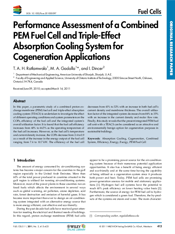 (PDF) Performance Assessment of a Combined PEM Fuel Cell and Triple ...