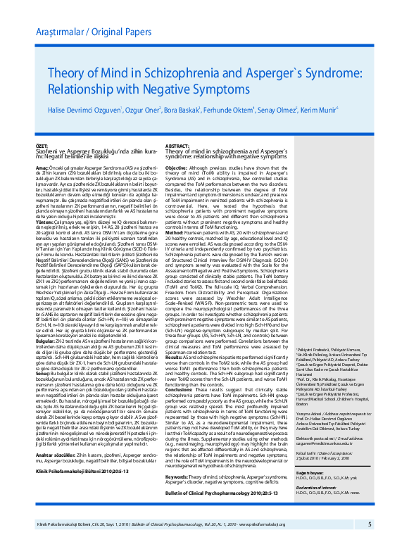 (PDF) Theory of Mind in Schizophrenia and Asperger's Syndrome ...