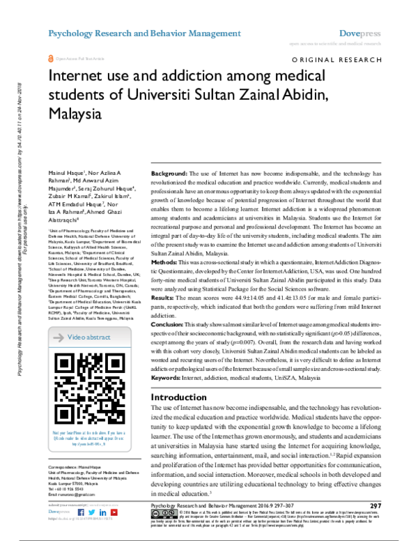 (PDF) Internet use and addiction among medical students of Universiti ...