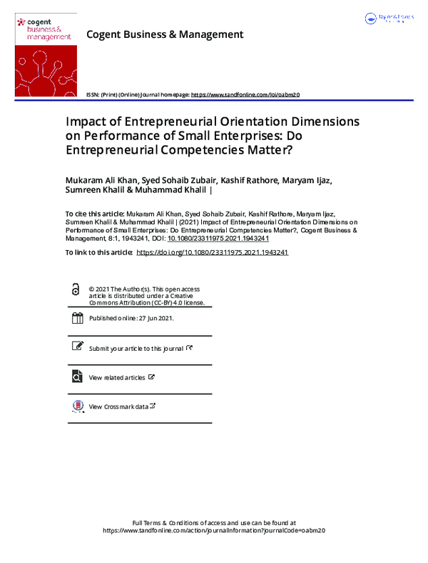 (PDF) Impact of Entrepreneurial Orientation Dimensions on Performance ...