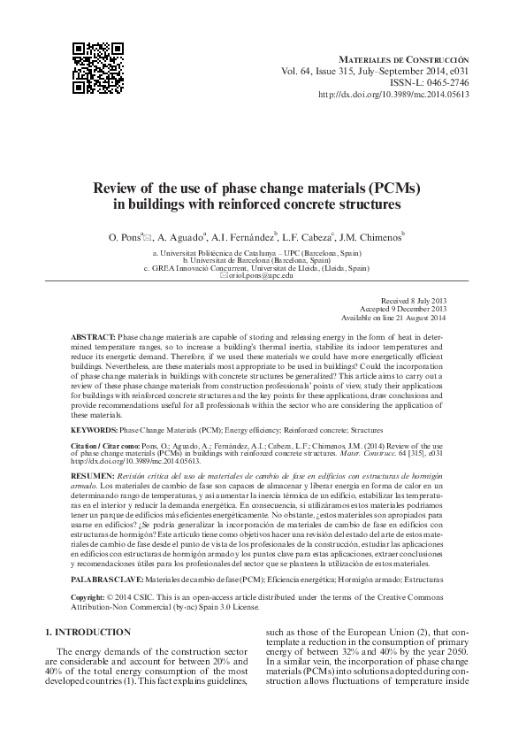 (PDF) Review of the use of phase change materials (PCMs)