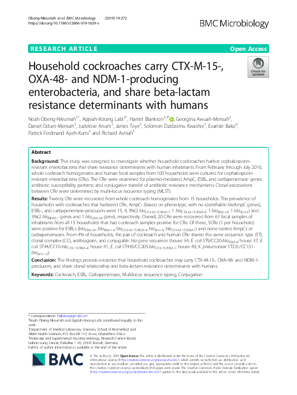  PDF Household Cockroaches Carry CTX M 15 OXA 48 And NDM 1 