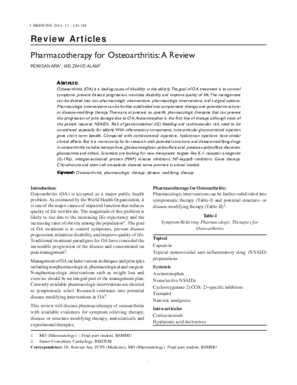 (PDF) Pharmacotherapy for Osteoarthritis: A Review