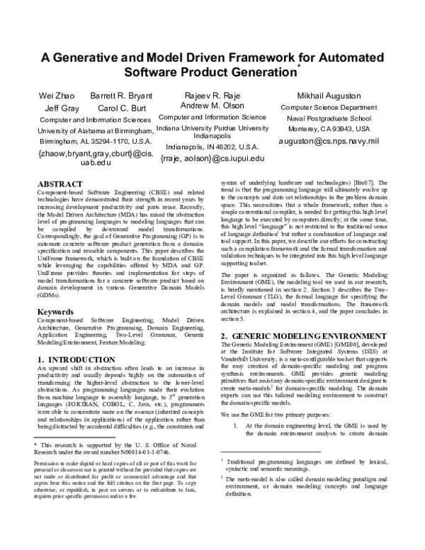(PDF) A Generative and Model Driven Framework for Automated Software ...