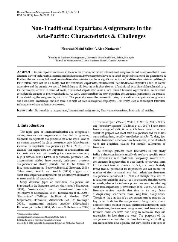 (PDF) Non-Traditional Expatriate Assignments in the Asia-Pacific ...