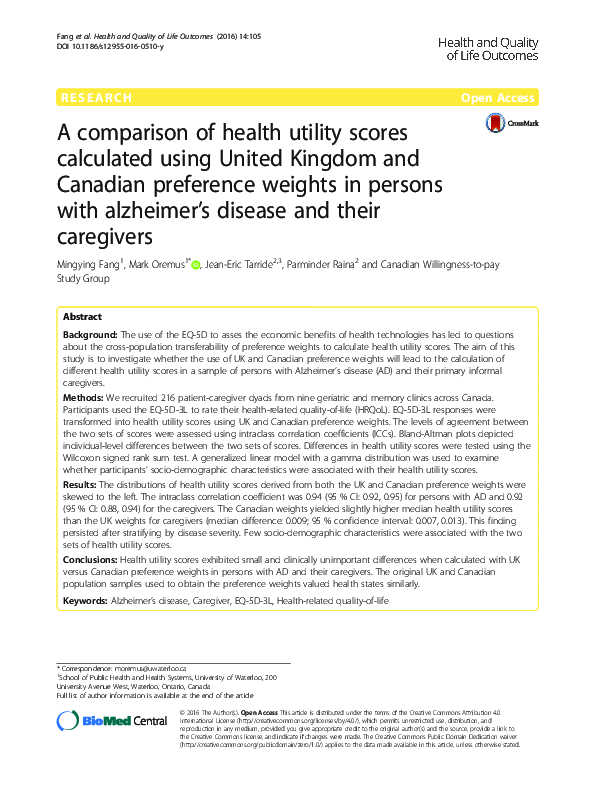 (PDF) A comparison of health utility scores calculated using United ...