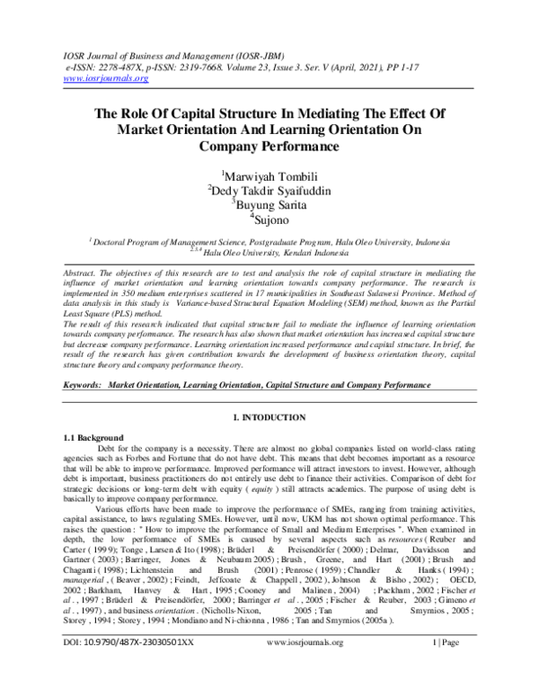 (PDF) The Role Of Capital Structure In Mediating The Effect Of Market ...