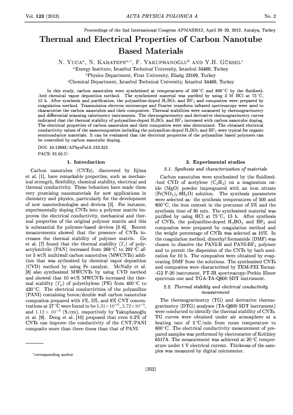 (PDF) Thermal and Electrical Properties of Carbon Nanotube Based Materials