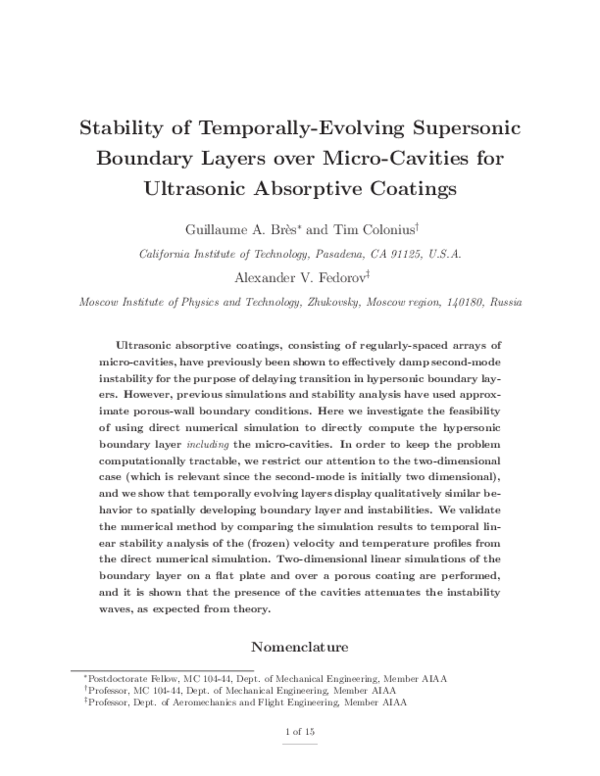(PDF) Stability of Temporally Evolving Supersonic Boundary Layers Over ...
