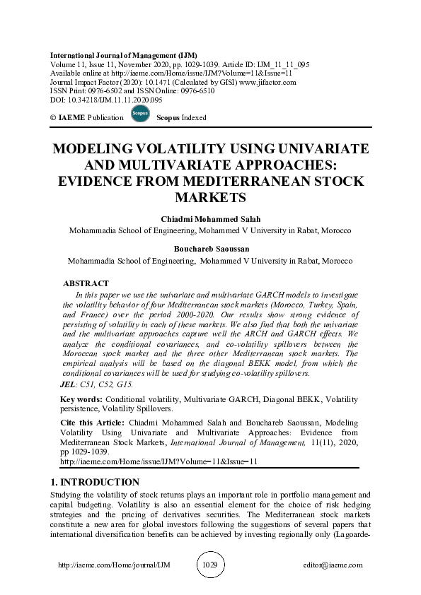(PDF) MODELING VOLATILITY USING UNIVARIATE AND MULTIVARIATE APPROACHES ...