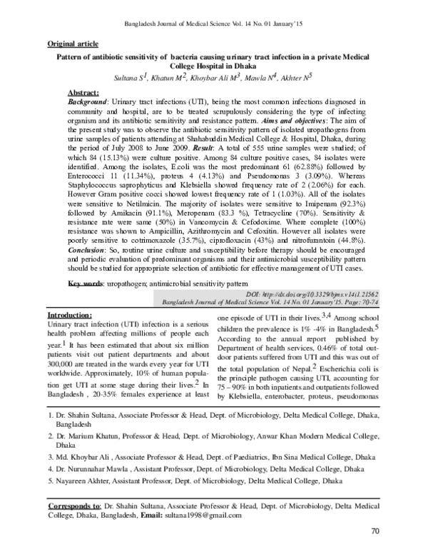(PDF) Pattern of antibiotic sensitivity of bacteria causing urinary ...