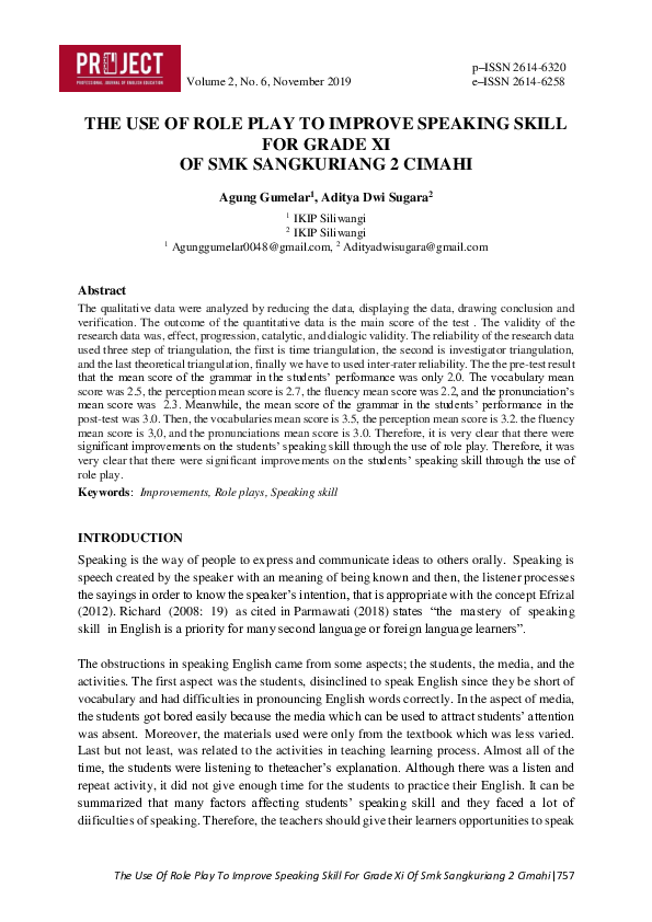 (PDF) The Use of Role Play to Improve Speaking Skill for Grade XI of ...
