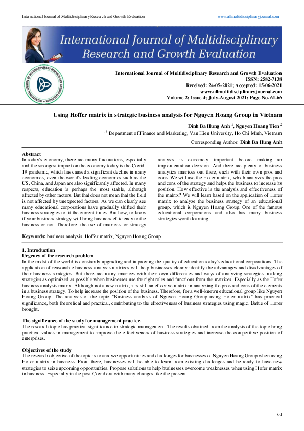 (PDF) Using Hoffer matrix in strategic business analysis for Nguyen ...
