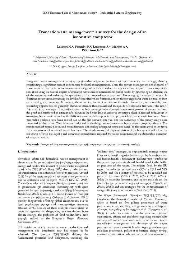 (PDF) Domestic waste management: a survey for the design of an ...