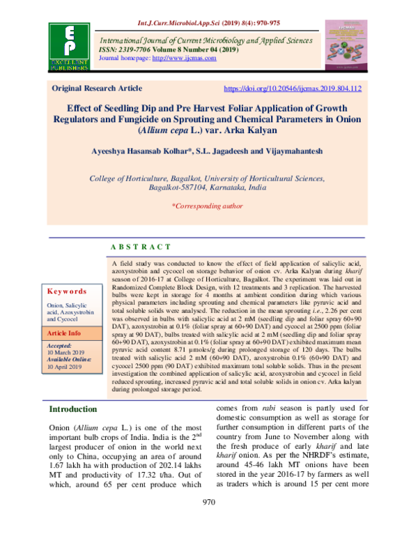 (PDF) Effect of Seedling Dip and Pre Harvest Foliar Application of ...