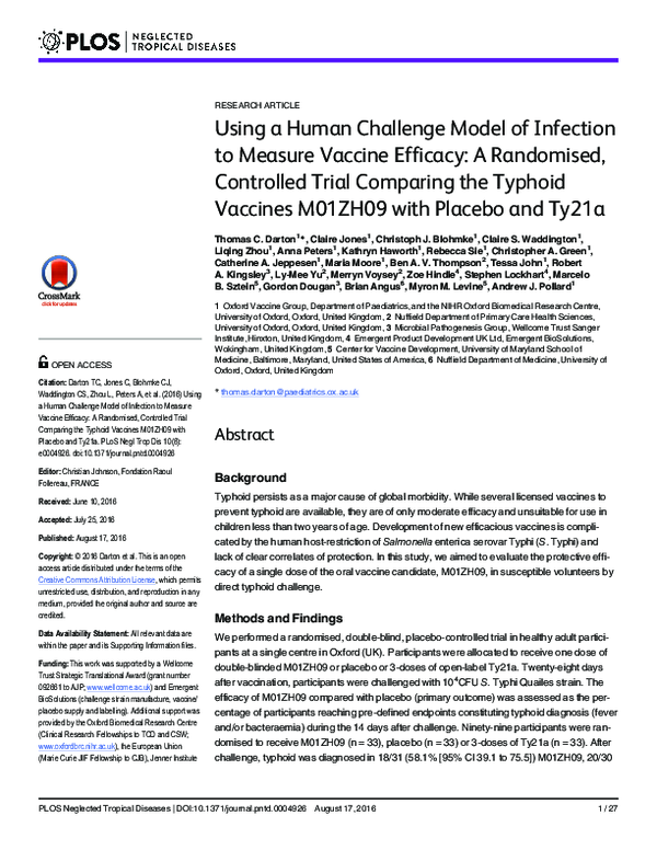 (PDF) Using a Human Challenge Model of Infection to Measure Vaccine ...
