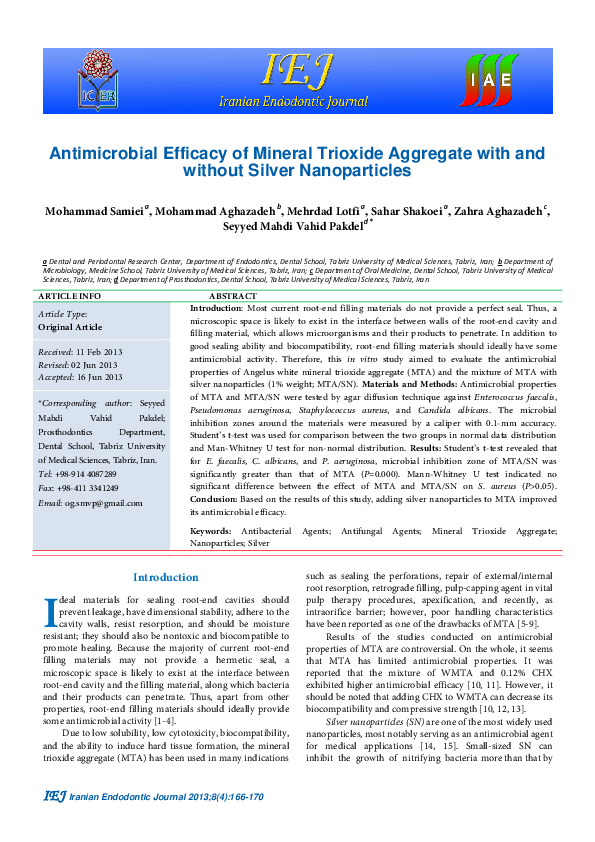 (PDF) Antimicrobial Efficacy of Mineral Trioxide Aggregate with and ...
