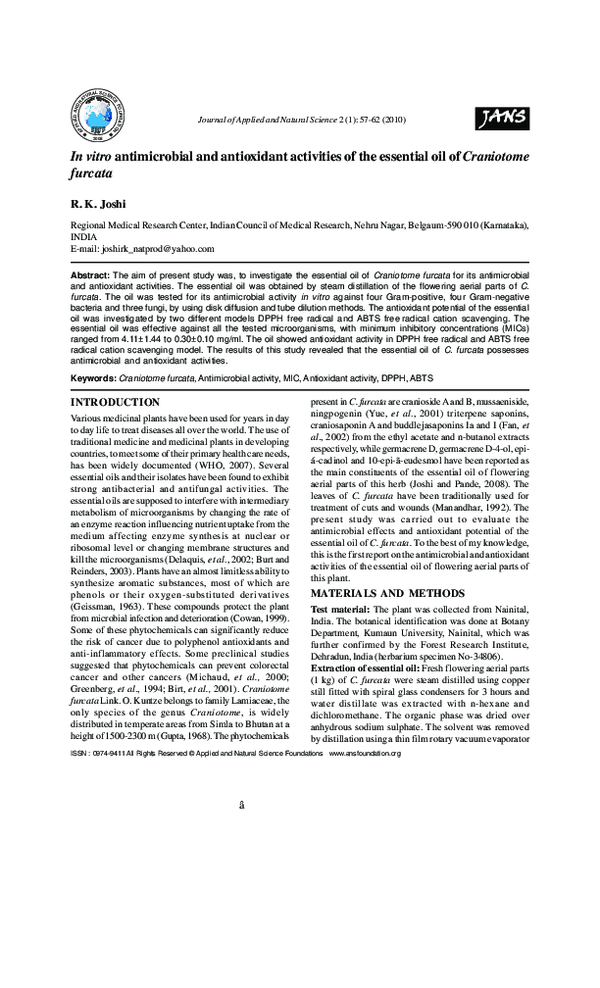 (PDF) In Vitro Antimicrobial and Antioxidant Activity of Ethanol ...