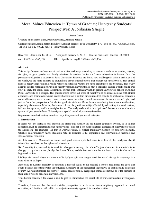(PDF) Moral Values Education in Terms of Graduate University Students ...