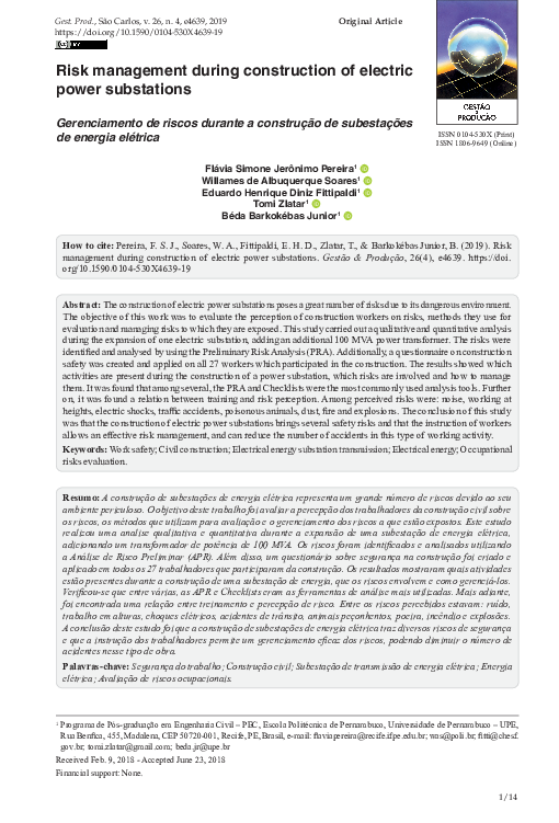 (PDF) Risk management during construction of electric power substations