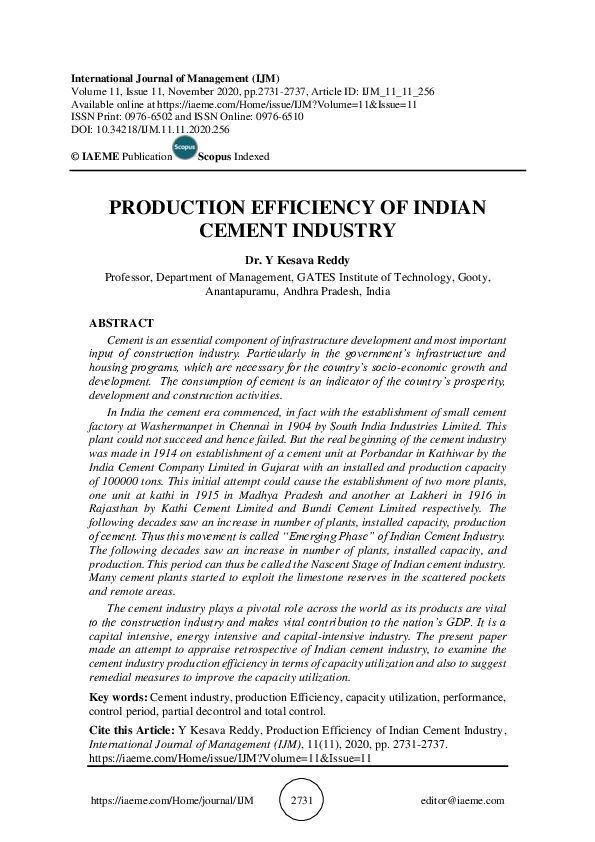 (PDF) PRODUCTION EFFICIENCY OF INDIAN CEMENT INDUSTRY