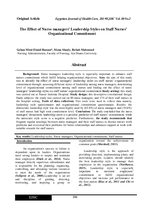 (PDF) The Effect of Nurse managers’ Leadership Styles on Staff Nurses ...