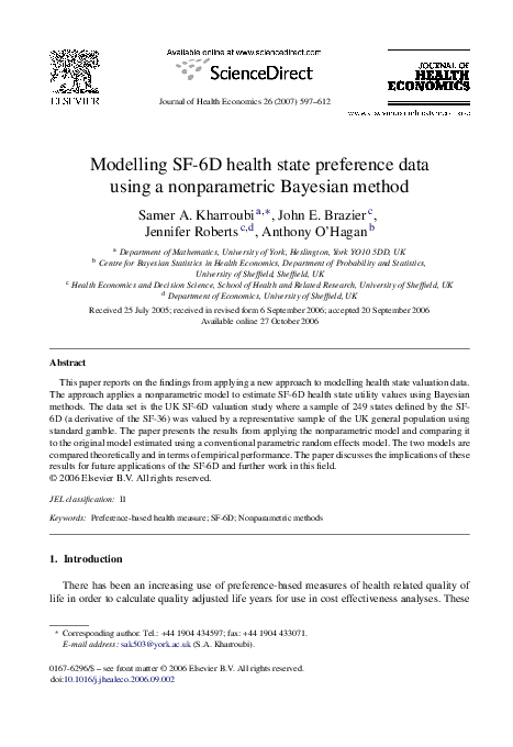 (PDF) Modelling SF-6D health state preference data using a ...