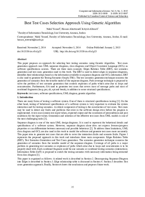 (PDF) Best Test Cases Selection Approach Using Genetic Algorithm