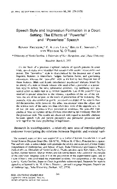 (PDF) Speech style and impression formation in a court setting: The ...
