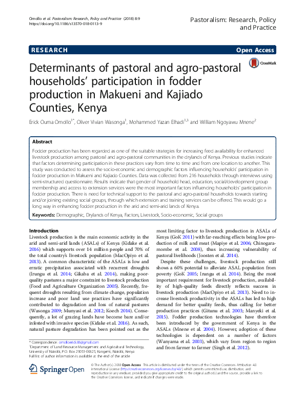 (PDF) Determinants of pastoral and agro-pastoral households ...