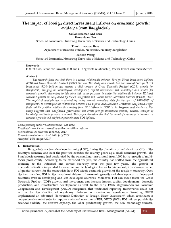 (PDF) The impact of foreign direct investment inflows on economic ...